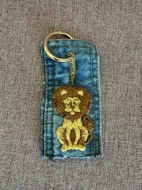 Handmade Denim Keychain with lion Embroidery